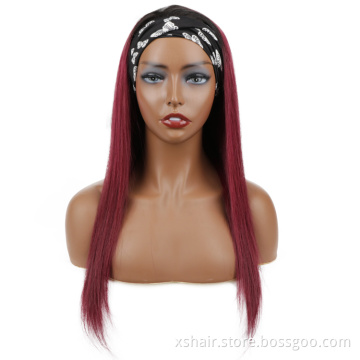 Wholesale 10-30inchs Headband Wig 10a wigs Headband Wig Ombre 99J Burgundy Color Straight Human Hair